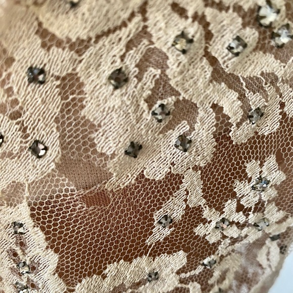 Vtg 60s Black Ivory Floral Lace Cocktail Dress Rhinestone Sz S Handmade As Is - Picture 13 of 13